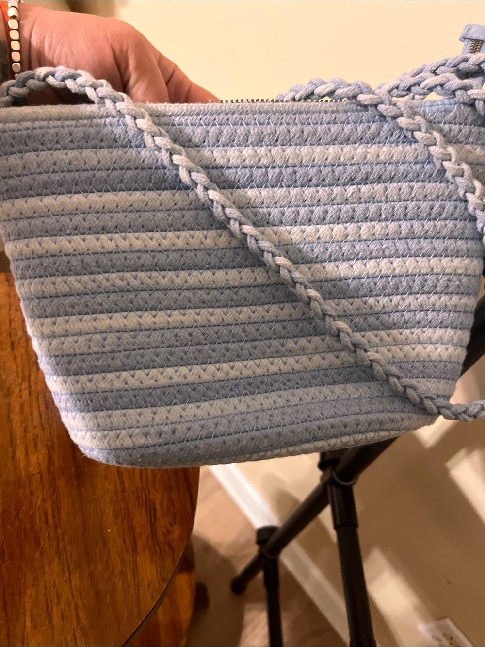 Universal Thread Light Blue Striped Braided-Handle Crossbody Bag
